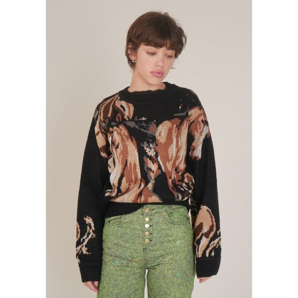HOUSE OF SUNNY Wild Horses Landscape Sweater Luna mahogany Size 4 NWT